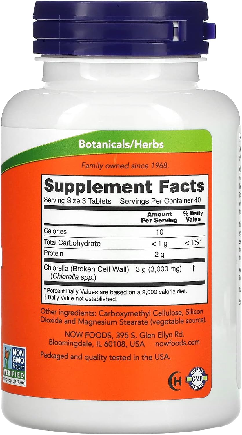 NOW Supplements, Chlorella 1000 mg with naturally occurring Chlorophyll, Beta-Carotene, mixed Carotenoids, Vitamin C, Iron and Protein, 120 Tablets : Health & Household