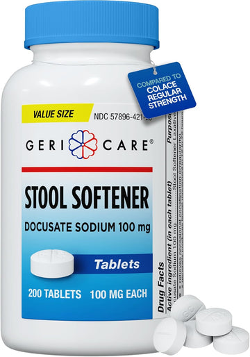 Gericare Docusate Sodium Stool Softeners, Best Stool Softener For Daily Use For Women, Men, And Elderly - Ideal For Constipation Relief 100Mg Crushable Tablets. (1000 Count) Made In The Usa