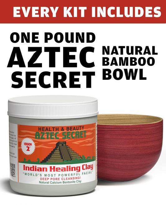 Aztec Secret Essential Indian Clay Mask Kit By Etana – 100% Natural Calcium Bentonite For Deep Pore Cleansing - Facial, Hair & Body Detox Set With Accessories