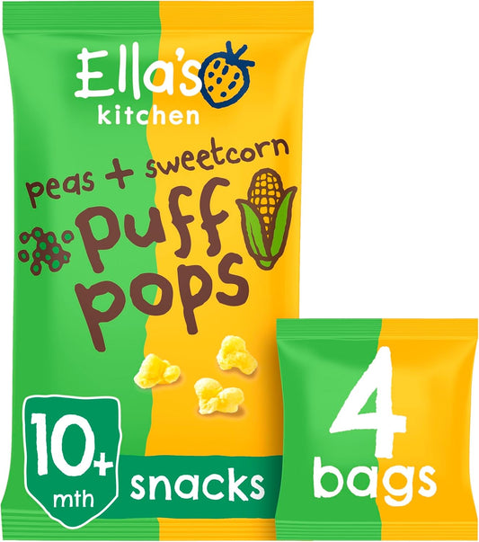 Ella'S Kitchen Organic Peas And Sweetcorn Puff Pops Snacks 10+ Months 4 X 9G (36G)