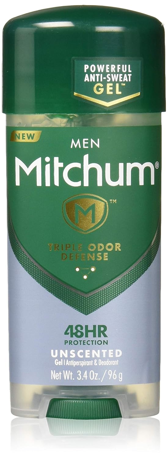 Mitchum Antiperspirant Deodorant Stick For Men, Triple Odor Defense Gel, 48 Hr Protection, Dermatologist Tested, Alcohol Free, Unscented, 3.4 Oz, Green