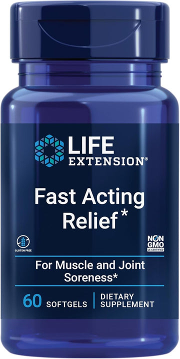 Life Extension Fast Acting Relief â€“ Fast Comfort Relief, Joint, and Muscle Comfort - Contains Turmeric, Boswellia, Black Sesame, Gluten-Free, Non-GMO â€“ 60 Softgels