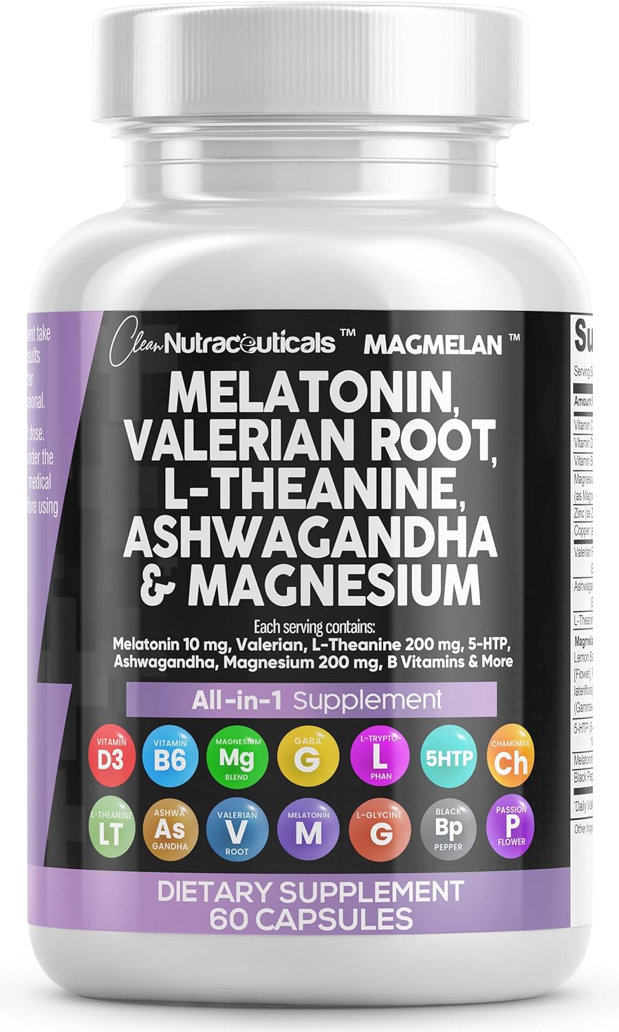 Clean Nutraceuticals Melatonin 10Mg Valerian Root 6000Mg L Theanine 200Mg Ashwagandha 4000Mg - Sleep Support For Women & Men With Magnesium Complex, Lemon Balm, Chamomile, & Passion Flower - 60 Caps