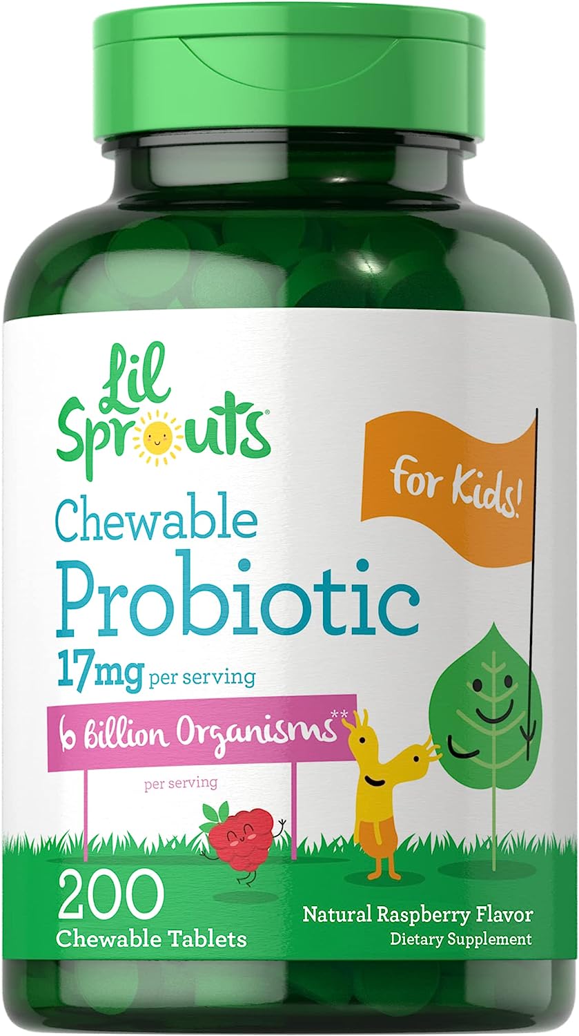 Carlyle Probiotics for Kids | 200 Chewable Tablets | 6 Billion CFUs | Raspberry Flavor | Non-GMO, Gluten Free Probiotics for Children | by Lil' Sprouts