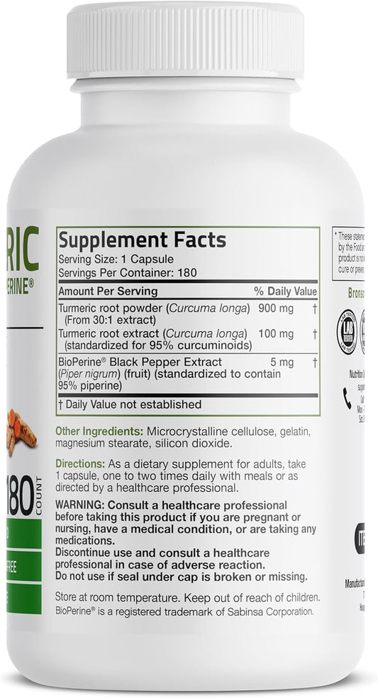 Turmeric Curcumin With Bioperine - High Potency Premium Joint Support With 95% Standardized Curcuminoids - Non-Gmo Capsules With Black Pepper - 180 Count