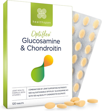 Healthspan Glucosamine and Chondroitin (120 Tablets) | Joint Health | 500mg Optiflex Glucosamine & 100mg Chondroitin Sulphate | 20mg Vitamin C | 40% More Glucosamine Per Gram | Sustainably Sourced