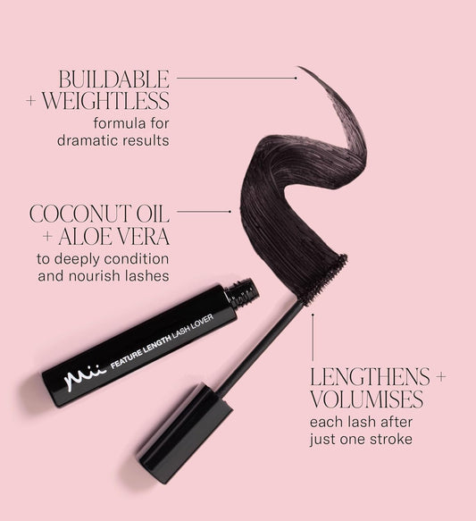 Mii Cosmetics Mascara Black, Feature Length Lash Lover, Smudge Proof, Defining, Conditioning, Volumising And Lengthening, Long Lasting, Vegan