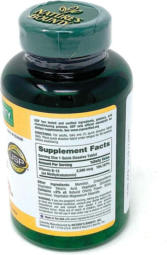 Nature'S Bounty Quick Dissolve Fast Acting Vitamin B-12 2500 Mcg, Natural Cherry Flavor (300 Tablets)