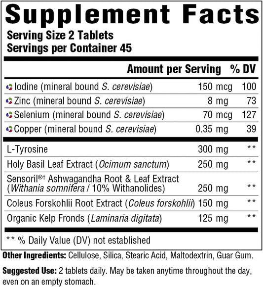 Megafood Thyroid Strength - Mineral Supplement - Thyroid Support For Women With Ashwagandha, Zinc, Selenium, Copper, Iodine & L-Tyrosine & Herb Blend - Vegetarian - 90 Tabs (45 Servings)