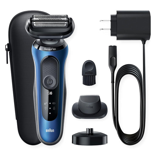 Braun Series 6 6040Cs Electric Shaver With Charging Stand, Precision Trimmer, Wet & Dry, Rechargeable, Cordless Foil Shaver, Blue