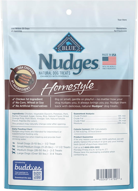 Blue Buffalo Nudges Homestyle Natural Dog Treats, Chicken And Pork, 12Oz Bag