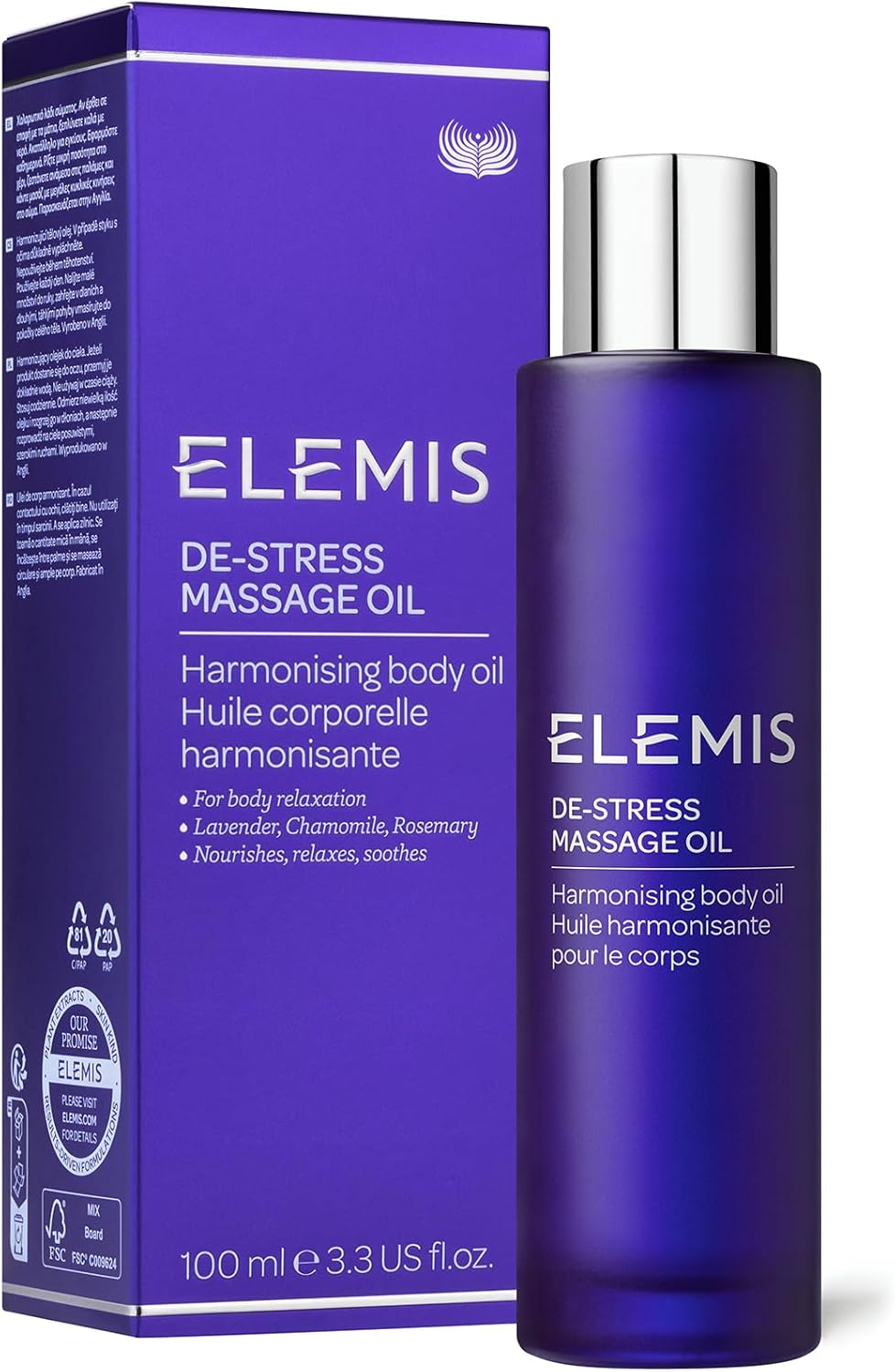 Elemis De-Stress Massage Oil | Harmonizing Oil Deeply Nourishes, Relaxes, And Calms The Body And Mind With A Blend Of Essential Oils, 3.3 Fl Oz