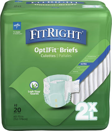 Fitright Ultra Adult Diapers, Disposable Incontinence Briefs With Tabs, Heavy Absorbency, Xx-Large, 60"-69", 4 Packs Of 20 (80 Total)