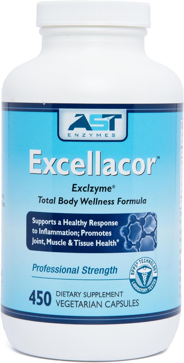 AST Enzymes Excellacor-450 Vegetarian Capsules-Premium Natural Systemic Enzyme Formula-Total Body Support - Contains Acid-Resistant Serrapeptase - Supports Healthy Inflammation & Joints