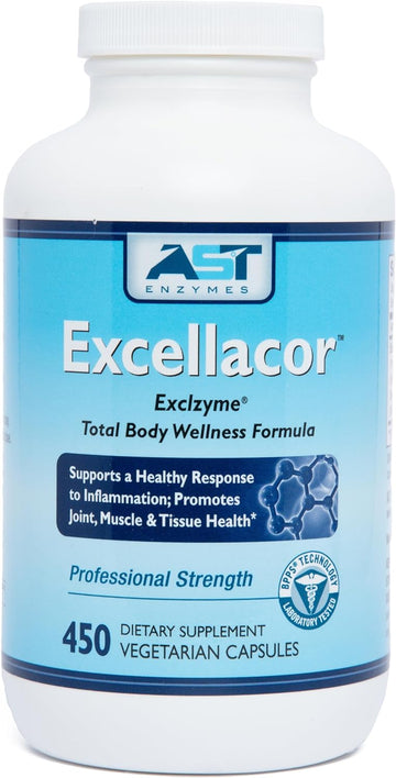 Ast Enzymes Excellacor-450 Vegetarian Capsules-Premium Natural Systemic Enzyme Formula-Total Body Support - Contains Acid-Resistant Serrapeptase - Supports Healthy Inflammation & Joints