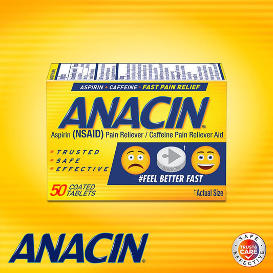 ANACIN- Fast Pain Relief (NSAID) Caffeine Pain Reliever Aid, 50 Tablet
