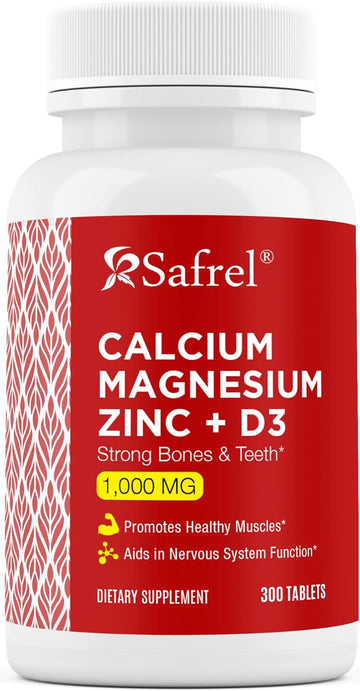 Safrel Calcium Magnesium Zinc With Vitamin D3, 300 Tablets - Calcium 1000 Mg, Magnesium 400 Mg, Zinc 20 Mg & D3 600 Iu Per Serving