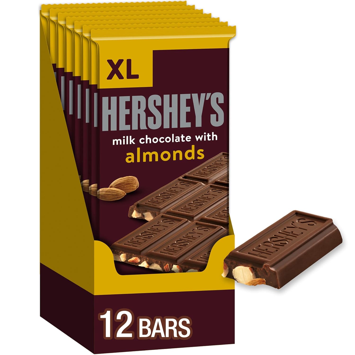 Hershey'S Milk Chocolate With Almonds Xl, Halloween Candy Bars, 4.25 Oz (12 Count, 16 Pieces)