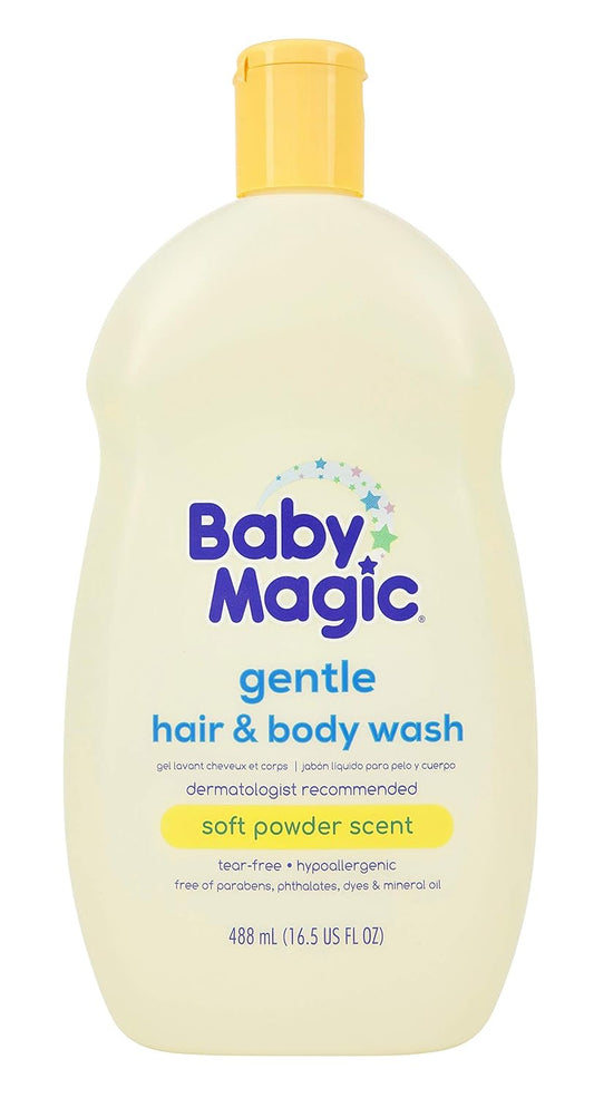 Baby Magic Gentle Hair Body Wash 16.5oz Pack of Calendula Oil Coconut Oil, Yellow, Soft Powder Scent, 6 Count