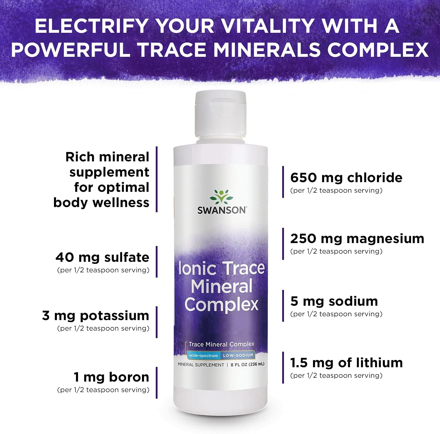 Swanson Concentrace Trace Mineral Drops 8Oz-Complete Mineral Complex For Energy, Hydration, & Electrolyte Balance Over 72 High Absorption Ionic Minerals Such As Magnesium, Potassium, Calcium (4 Pack)