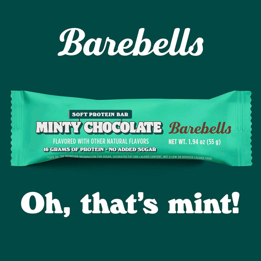 Barebells Soft Protein Bars Minty Chocolate - 12 Count, 1.9oz Bars - Protein Snacks with 16g of High Protein - Chocolate Protein Bar with 2g of Total Sugars - Soft Protein Snack & Breakfast Bars