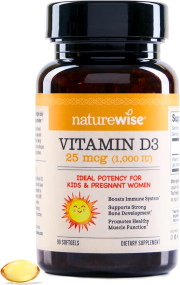 Naturewise Vitamin D3 1000Iu (25 Mcg) 90-Day Supply For Immune Support, Healthy Muscle Function, And Bone Health - Non-Gmo, Gluten Free In Organic Extra Virgin Olive Oil, (Mini Softgel), 90 Count