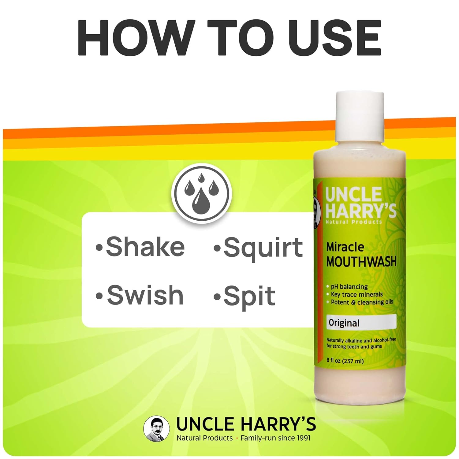 Uncle Harry's Natural Alkalizing Miracle Mouthwash | Adult & Kids Mouthwash for Bad Breath | pH Balanced Oral Care Mouth Wash & Mouth Rinse (8 fl oz) : Health & Household