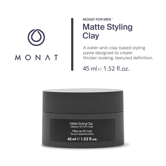 MONAT For Men Matte Styling Clay - Water and-clay-Based Hair Paste for Men Designed to Create Thicker-looking Hair. Easy-to-Shape Matte Clay Hair Styling Products - Net Wt. 45 ml / 1.52 fl. oz