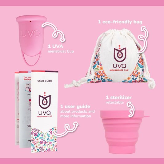 UVA Menstrual Cup Kit - Size 0 - Light Flow Reusable Period Cup Set - Leak-Proof Silicone Soft Period Cup, Sterilizer & Travelling Bag - Period Cups for Women…