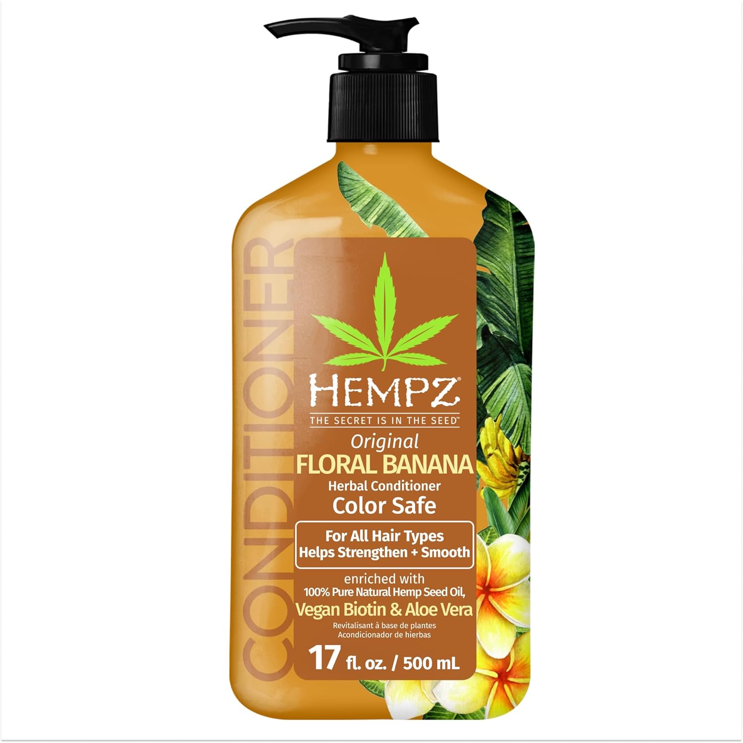 Hempz Biotin Conditioner - Original Light Floral & Banana - For Growth & Strengthening Of Dry, Damaged And Color Treated Hair, Hydrating, Softening, Moisturizing - 17 Fl Oz