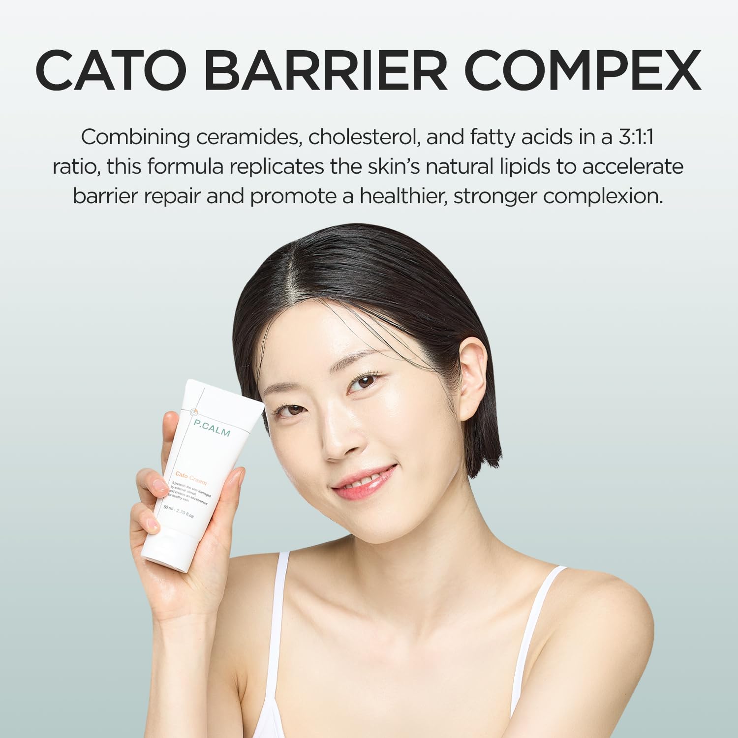 P.Calm Cato Facial Cream 80Ml | Vegan Korean Facial Moisturizer For Sensitive Skin | Lightweight Non-Greasy Non-Sticky Barrier-Strengthening