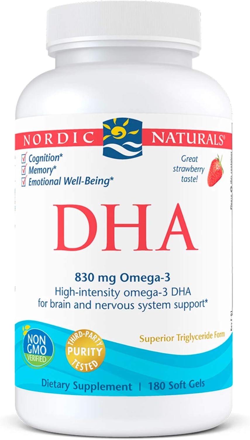 Nordic Naturals DHA, Strawberry - 180 Soft Gels - 830 mg Omega-3 - Hig