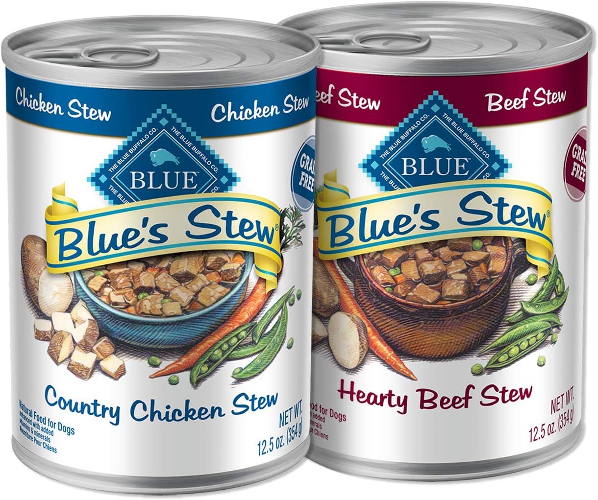 Blue Buffalo Blue's Stew Grain Free Natural Adult Wet Dog Food, Chicken Stew & Beef Stew 12.5-oz can (24 Count- 12 of Each Flavor): Pet Supplies: Amazon.com