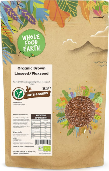 Wholefood Earth Organic Brown Linseed/Flaxseed – 500G | Raw | Gmo Free | Vegan | High Fibre | Source Of Protein | Certified Organic