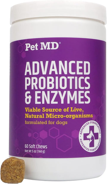 Pet Md Probiotics & Enzymes For Dogs - Gut Health Chews With Prebiotics - Digestive Aid For Dogs With Upset Stomach, Diarrhea, Constipation, Or Gas - Functional Probiotics For Dogs - 60 Ct