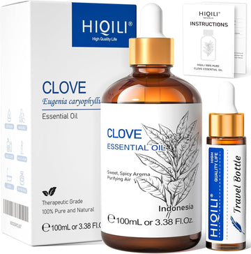 HIQILI 100ML Clove Essential Oil, Pure Natural Clove Oil Premium Quality, Clove Oil Essential Oil for Tooth, Spray, Diffuser - 3.38 Fl Oz