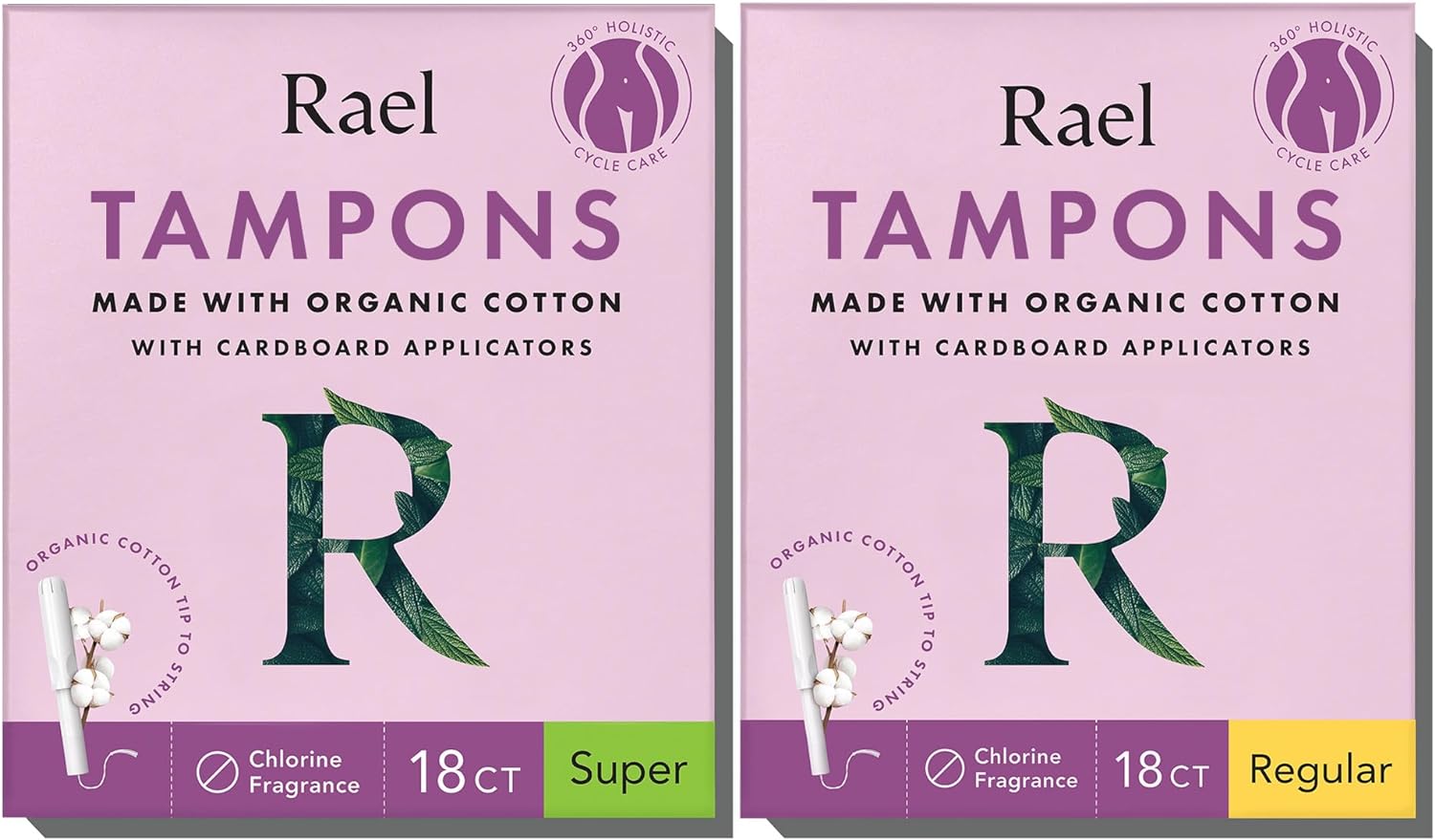 Rael Tampons, Cardboard Applicator Made with Organic Cotton - Tampons Multipack, Regular and Super Absorbency, Unscented, Upgraded Easy Grip Applicator, Biodegradable, Chlorine Free (36 Count, Bundle)