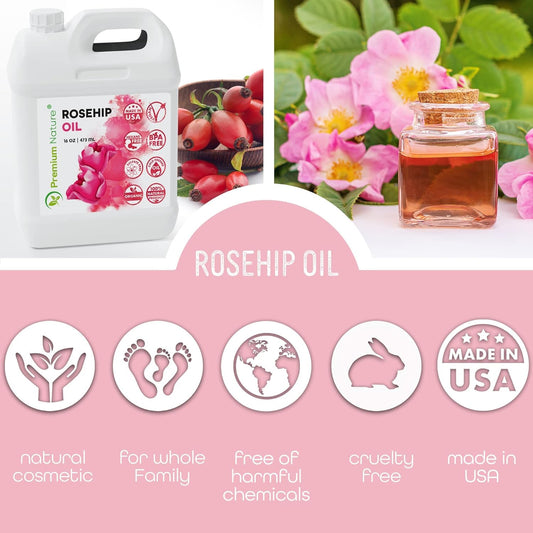 Rosehip Oil For Skin Face Body Hair Nails 16Oz Cold Pressed Unrefined Rose Hip Seed Oil Moisturizing Facial Oil Bulk Aceite Rosa Mosqueta Puro 100 Organico Rose Oil For Face Oil For Dry Skin
