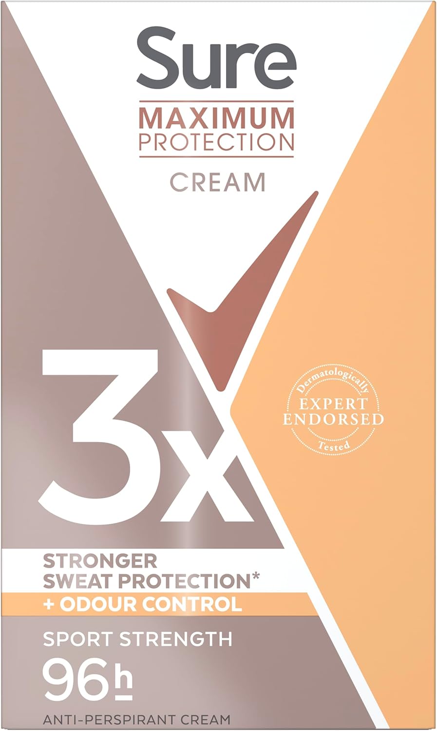 Sure Maximum Protection Sport Strength Anti-Perspirant Cream Women'S Deodorant Stick With 3X Stronger* Sweat Protection For 96 Hour Sweat And Odour Protection 45 Ml
