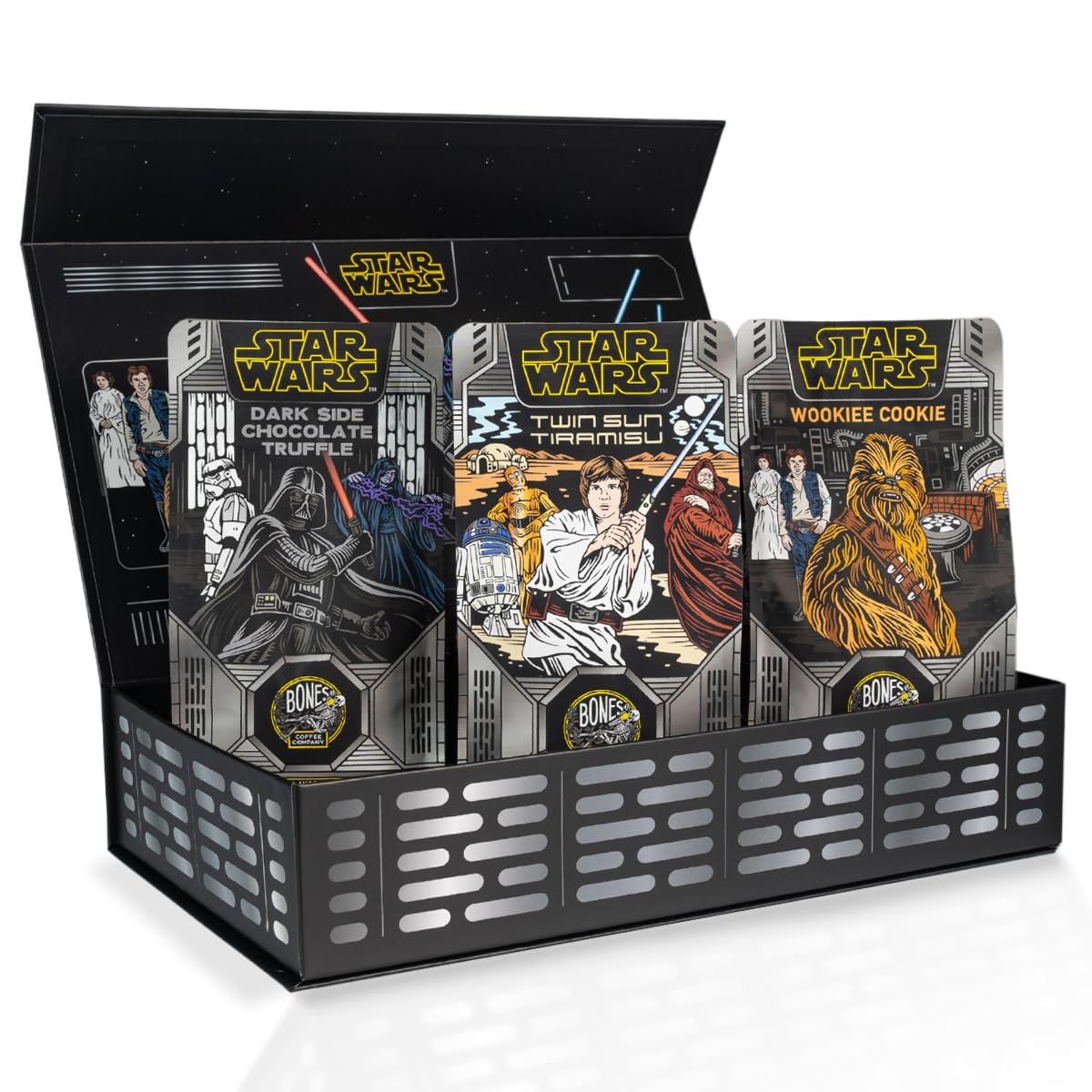 Bones Coffee Company Star Wars Collector's Box Ground Coffee Beans | 12 oz Sample Pack of 3 Low Acid Medium Roast Gourmet Flavored Coffee Gifts Inspired by Star Wars (Ground)