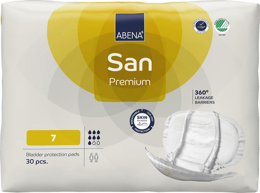 ABENA San Premium Mens & Womens Incontinence Pads, Breathable & Comfortable, Fast Absorption, Discreet & Effective Shaped Incontinence Pads for Men/Women - Premium 7, 2100ml Absorbency, 30PK