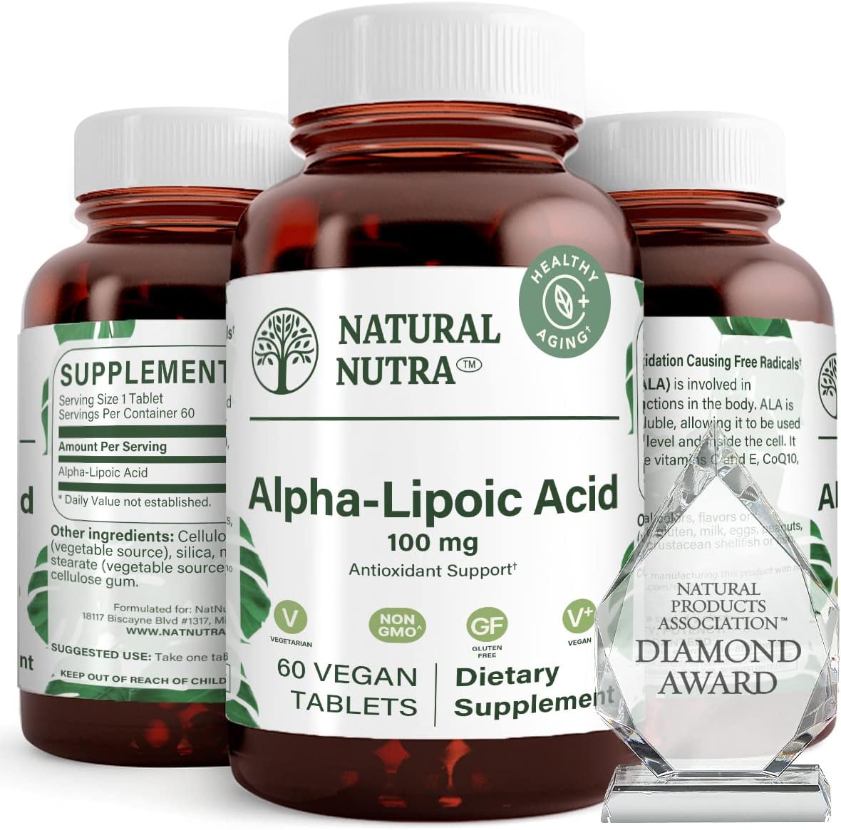 Natural Nutra R-Alpha Lipoic Acid, Improve Bone And Heart Health, Aid Memory, Improve Nerve Function Contributes To Overall Health, Gluten Free 100 Mg, 60 Vegan And Vegetarian Tablets