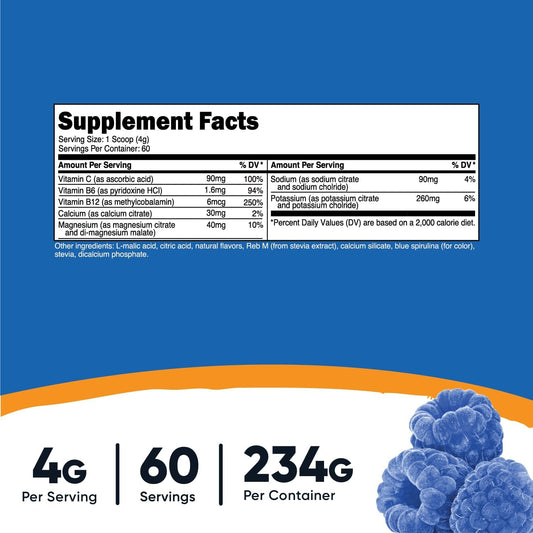 Nutricost Electrolyte Complex Powder (60 Servings, Blue Raspberry) - Hydration Supplement Drink Mix with Vitamins and Minerals