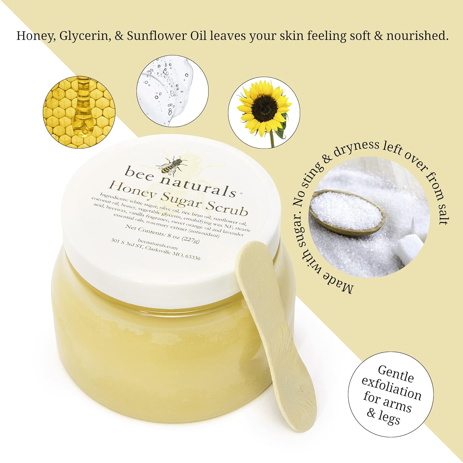 Luxurious Honey Sugar Scrub 8oz - Luminous Radiance - Gentle Exfoliating Blend for Face, Body & Feet with Coconut, Beeswax & Essential Oils -Signature Vanilla Fragrance- Nourishing, Moisturizing : Body Scrubs : Beauty & Personal Care