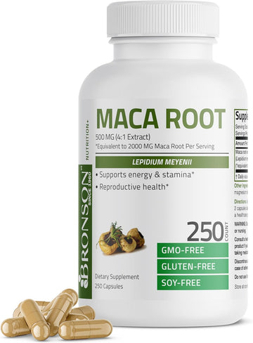 Bronson Maca Root (From 500Mg 4:1 Extract Equivalent To 2000Mg Per Serving), Lepidium Meyenii - Non-Gmo, 250 Vegetarian Capsules