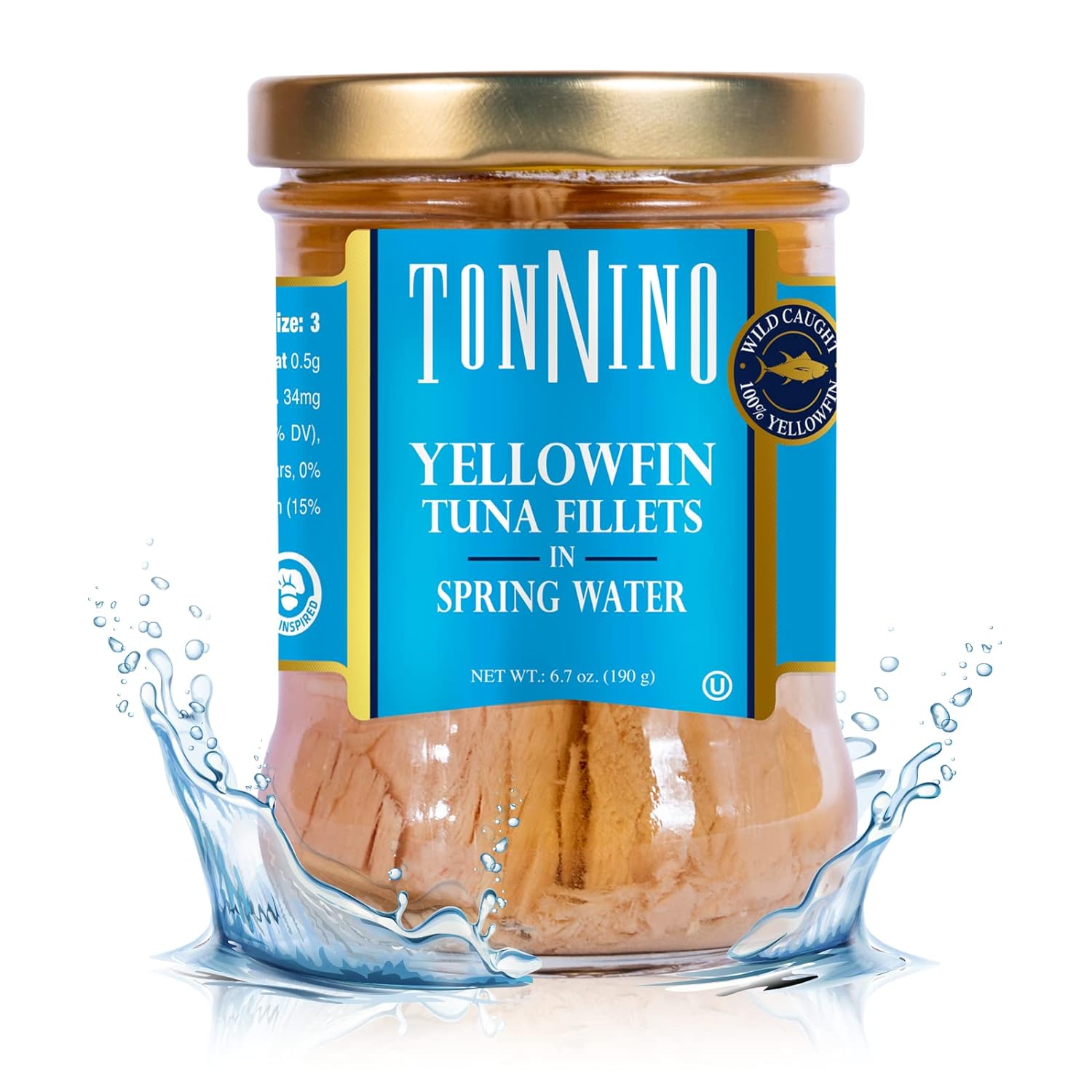 Tonnino Yellowfin Tuna in Water 6.7 oz - Gourmet 6-Pack: Omega-3, High Protein, Gluten-Free, Ready-to-Eat Tuna Packets for Tuna Salad, Tuna Fish Alternative to Salmon, Kosher, Perfect for tuna salad
