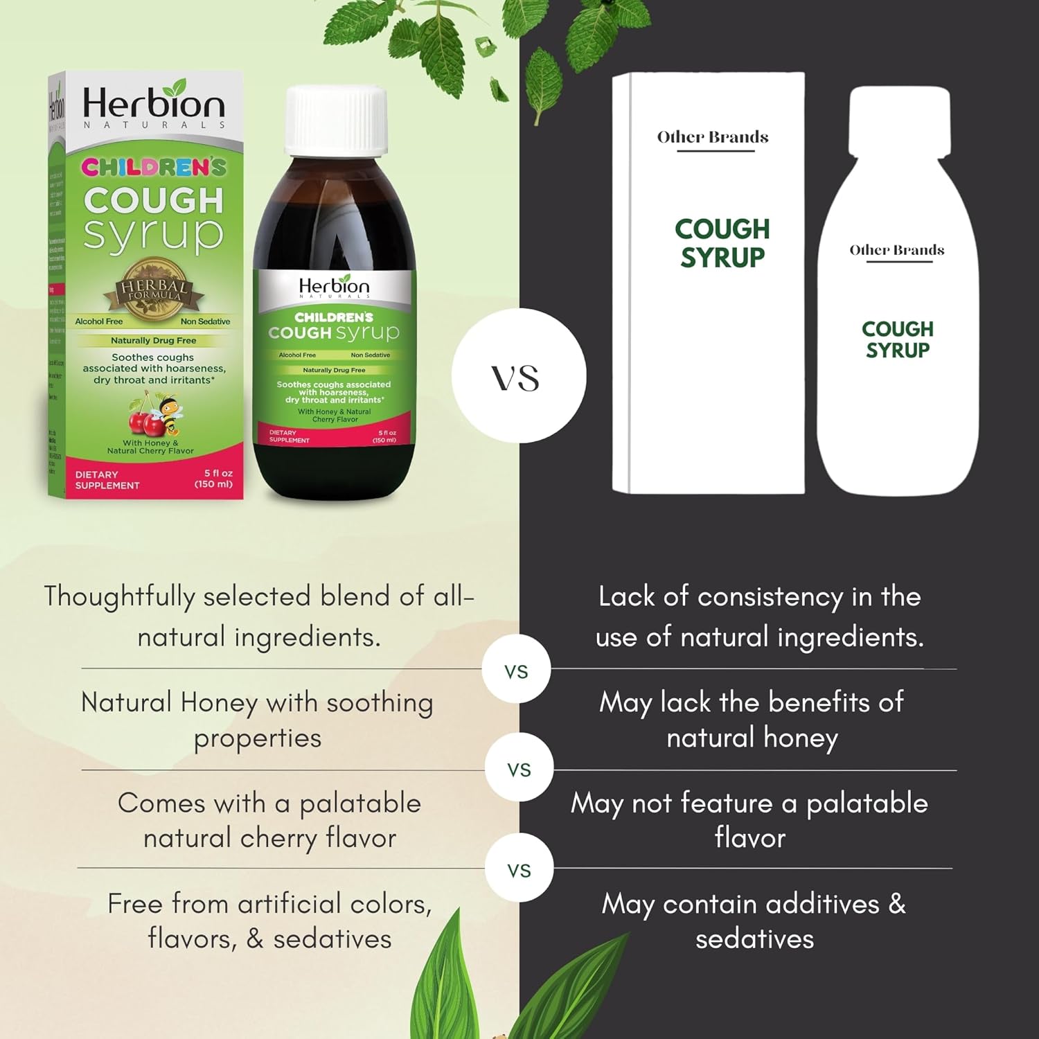 Herbion Naturals Cough Syrup For Children 5Fl Good Tasting Supplement With Natural Honey And Flavor Helps Relieve Cough Promotes Healthy Lung Function Immunity For Kids 13 And Above., Green, Cherry, 5 Fl Oz : Health & Household