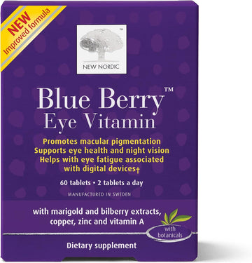 New Nordic Blue Berry Eye Vitamin | Eye & Vision Support Supplement | Lutein & Bilberry | Swedish Made | 60 Count (Pack Of 1)