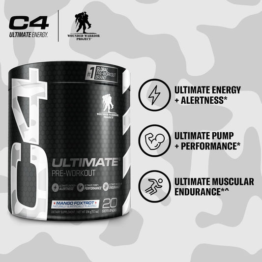 Cellucor C4 Ultimate X Wwp Pre Workout Powder Mango Foxtrot - Sugar Free Preworkout Energy Supplement For Men & Women - 300Mg Caffeine + 3.2G Beta Alanine + 2 Patented Creatines - 20 Servings