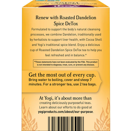 Yogi Tea Roasted Dandelion Spice Detox Tea - 16 Tea Bags Per Pack (6 Packs) - Organic Detox Tea - Includes Roasted Dandelion Root, Dandelion Root, Cinnamon Bark, Cocoa Shell & More